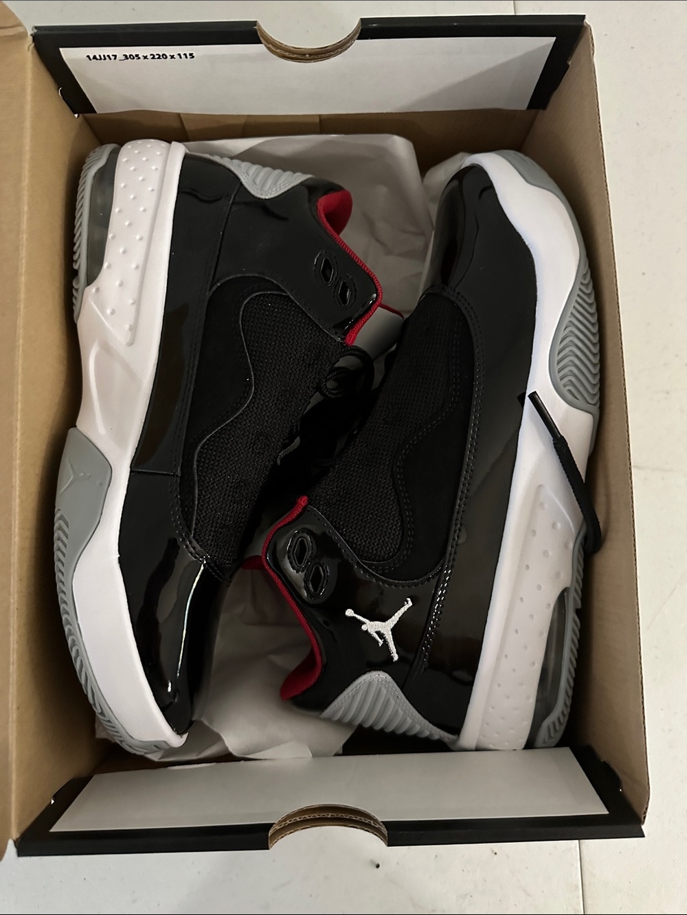 Jordan boys Black/White/Grey Basketball Sneakers with Red Lining